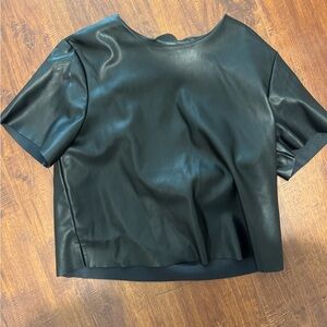 Steve Madden Black Faux Leather Short Sleeve Top